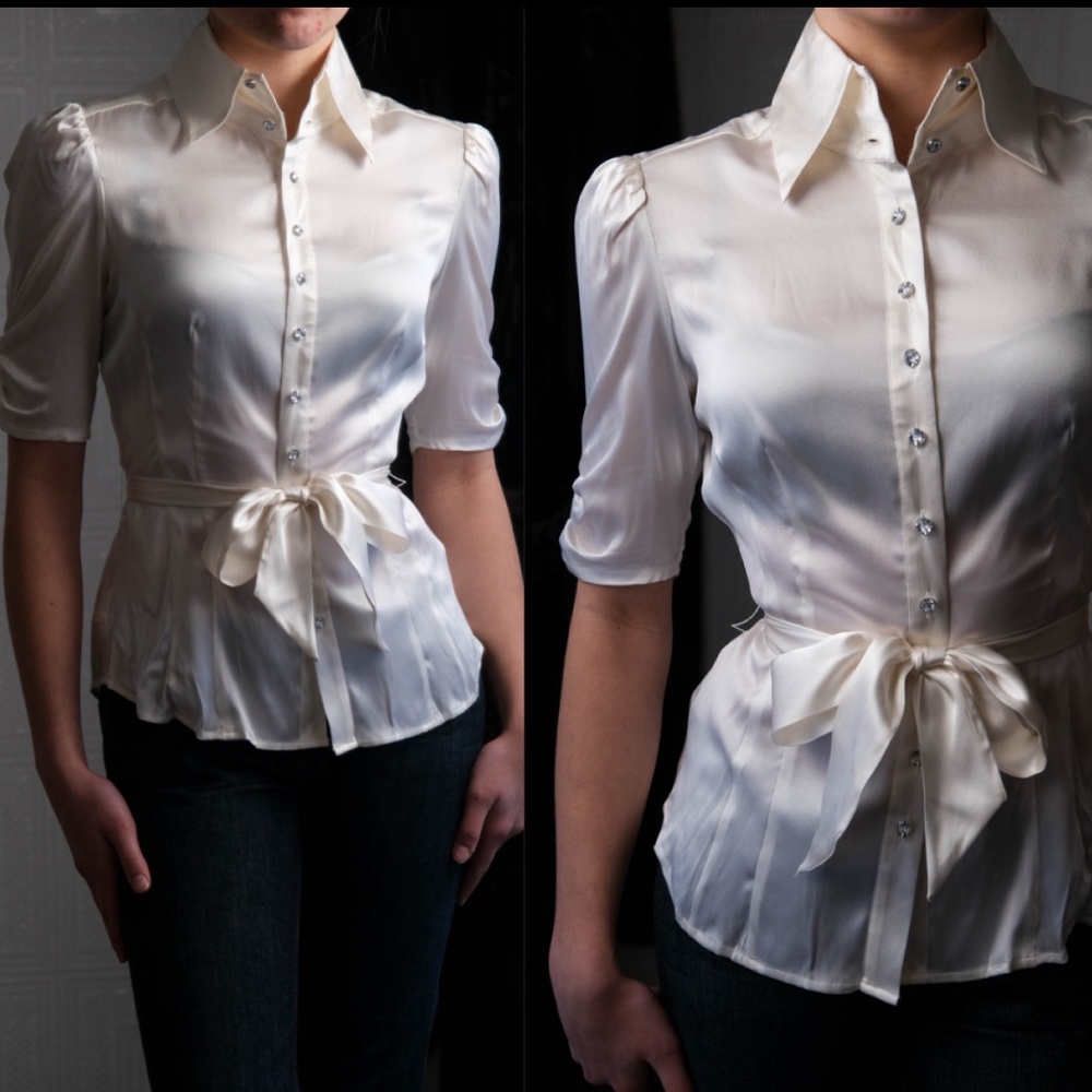 Vintage Bebe Cream Top with Rhinstone Buttons
